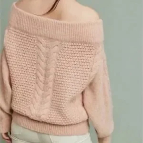 Sleeping On Snow, cable knit off the shoulder soft sweater Anthropologie - Picture 2 of 13